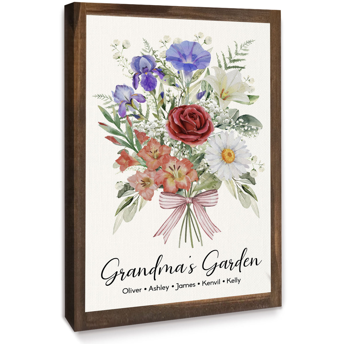 Grandma’s Garden Personalized Birth Flower Bouquet Canvas with Names - Mother's Day Gift For Mom, Grandma
