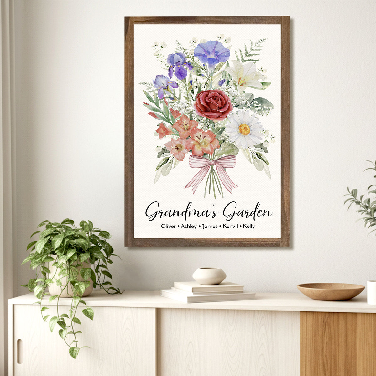 Grandma’s Garden Personalized Birth Flower Bouquet Canvas with Names - Mother's Day Gift For Mom, Grandma