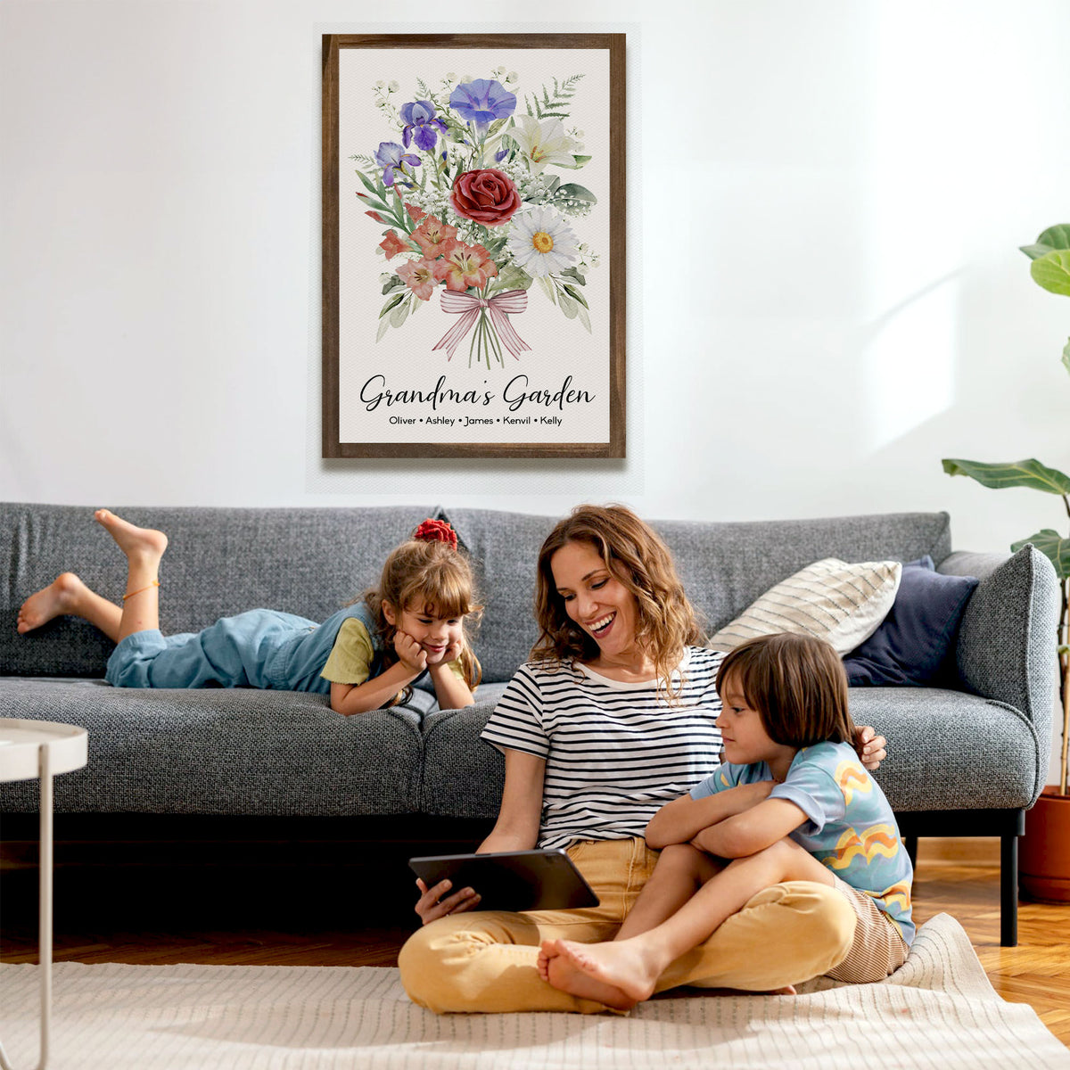 Grandma’s Garden Personalized Birth Flower Bouquet Canvas with Names - Mother's Day Gift For Mom, Grandma