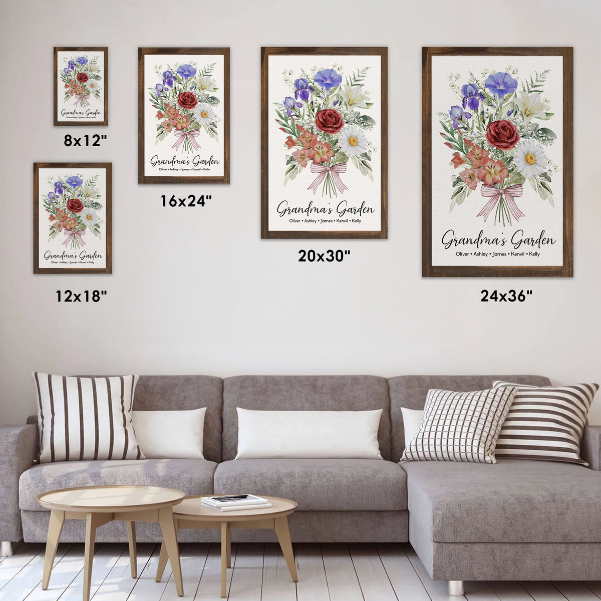 Grandma’s Garden Personalized Birth Flower Bouquet Canvas with Names - Mother's Day Gift For Mom, Grandma