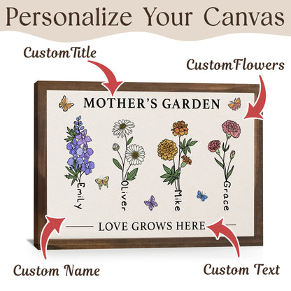 Custom Mom Birth Month Flower Garden Butterflies Kids Names Canvas - Personalized Wall Art
