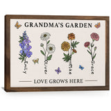 Custom Grandma Birth Month Flower Butterflies Love Grows Here Canvas - Personalized Wall Art