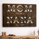 Custom First Mom Now Nana Est Vintage Kids Grandkids Names Canvas - Personalized Wall Art
