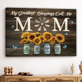 Custom Mom Sunflower Mason Jar with Kids Names Birth Dates Canvas - Personalized Wall Art