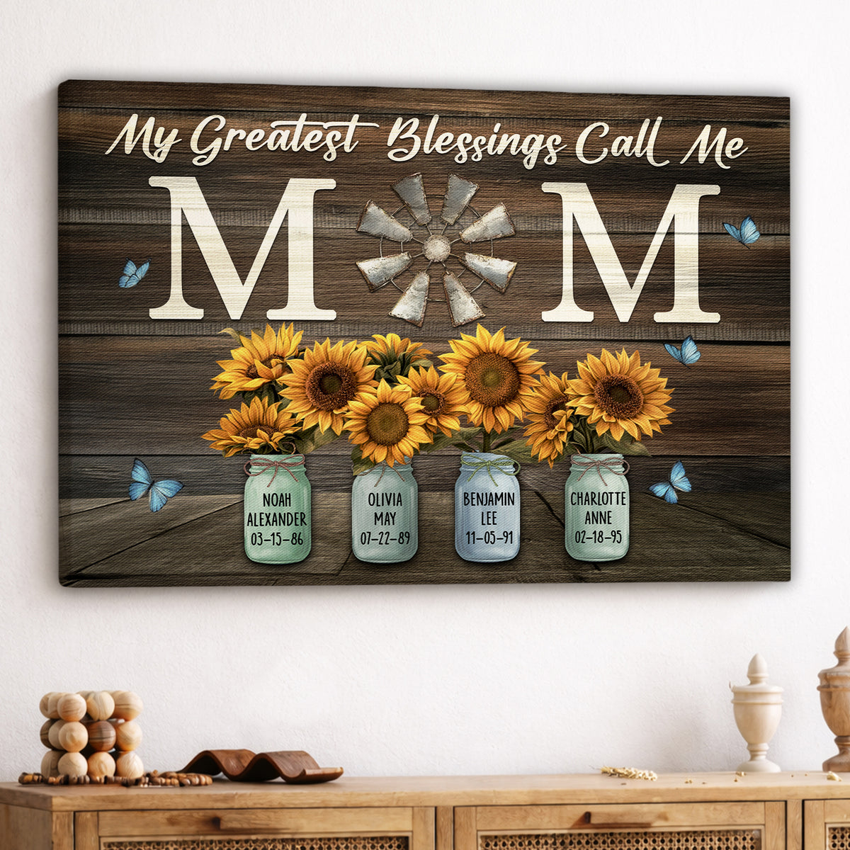 Personalized My Greatest Blessings Call Me Mom Canvas - Custom Names & Birth Dates Wall Art - Mother's Day Gift for Mom