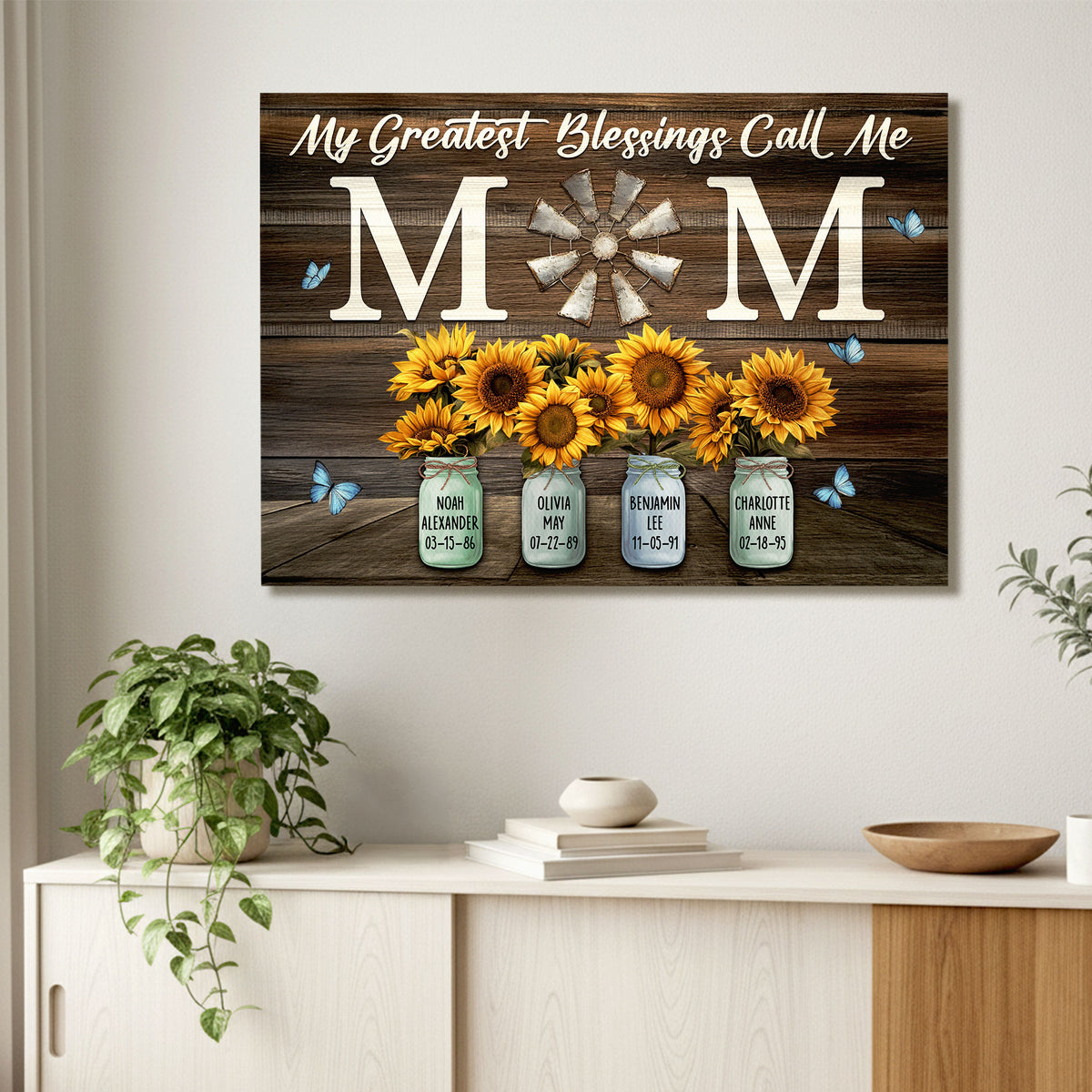 Personalized My Greatest Blessings Call Me Mom Canvas - Custom Names & Birth Dates Wall Art - Mother's Day Gift for Mom