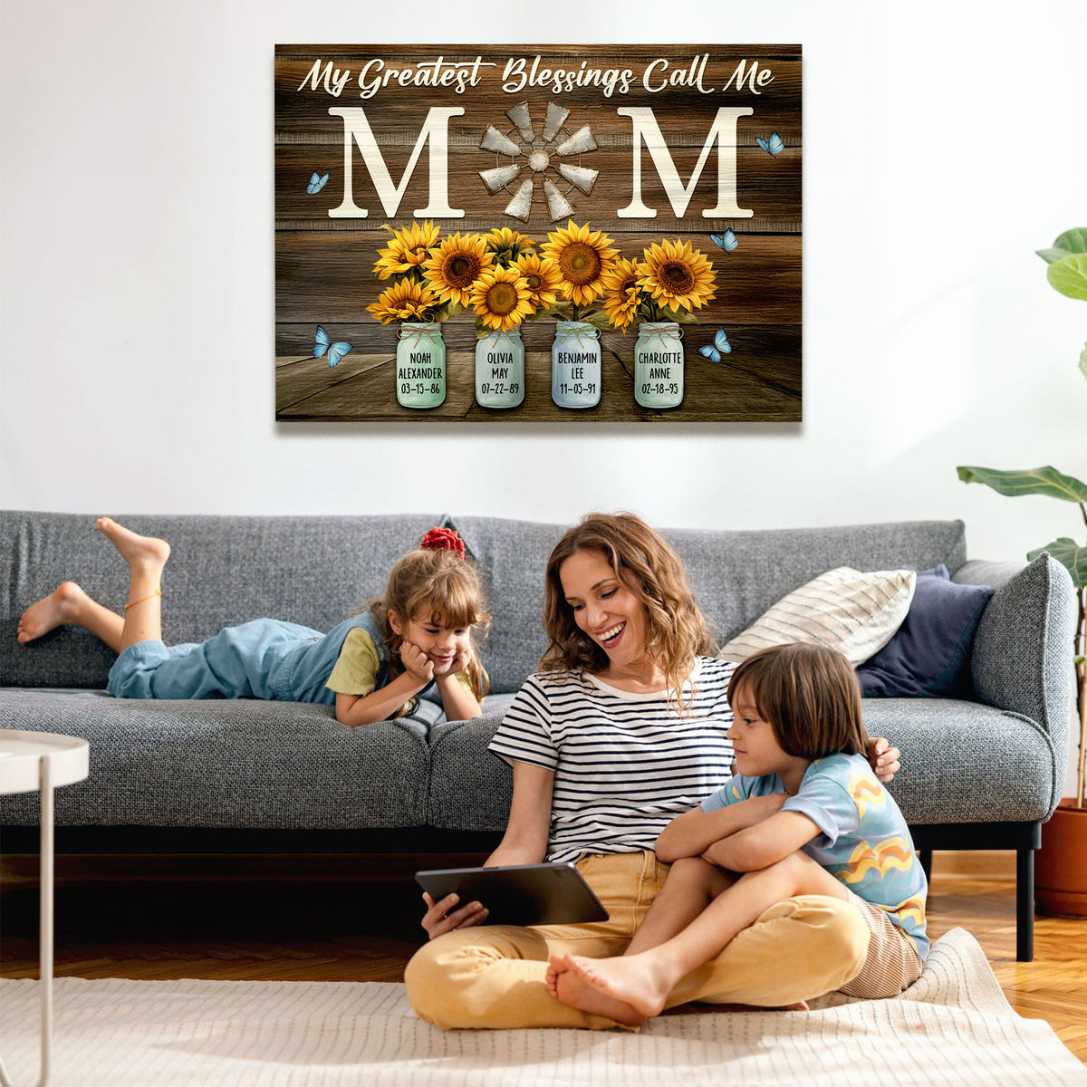 Personalized My Greatest Blessings Call Me Mom Canvas - Custom Names & Birth Dates Wall Art - Mother's Day Gift for Mom