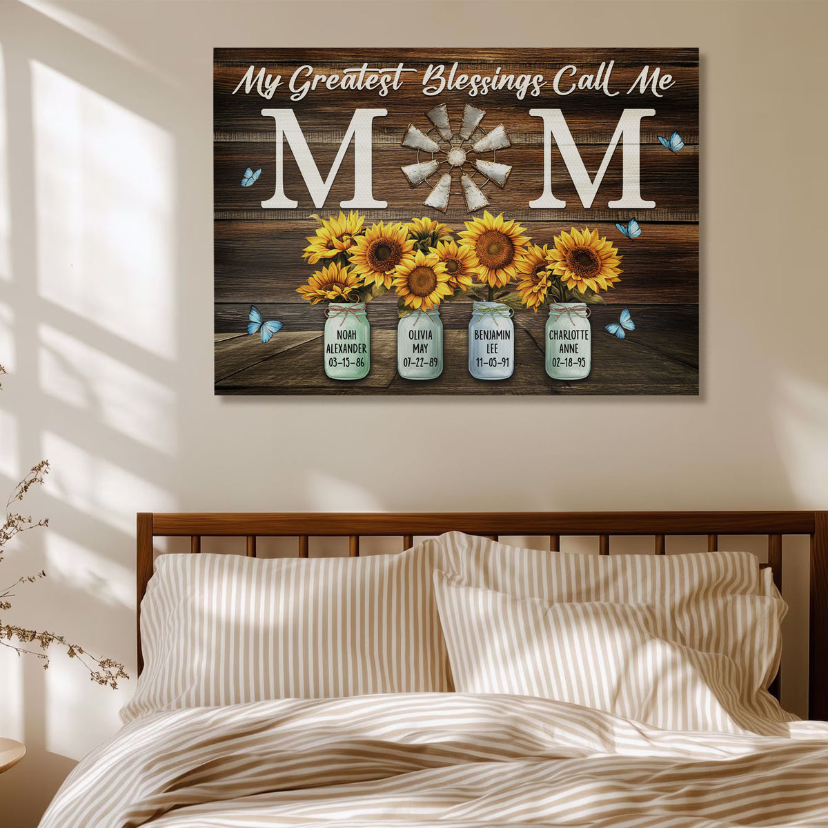 Personalized My Greatest Blessings Call Me Mom Canvas - Custom Names & Birth Dates Wall Art - Mother's Day Gift for Mom
