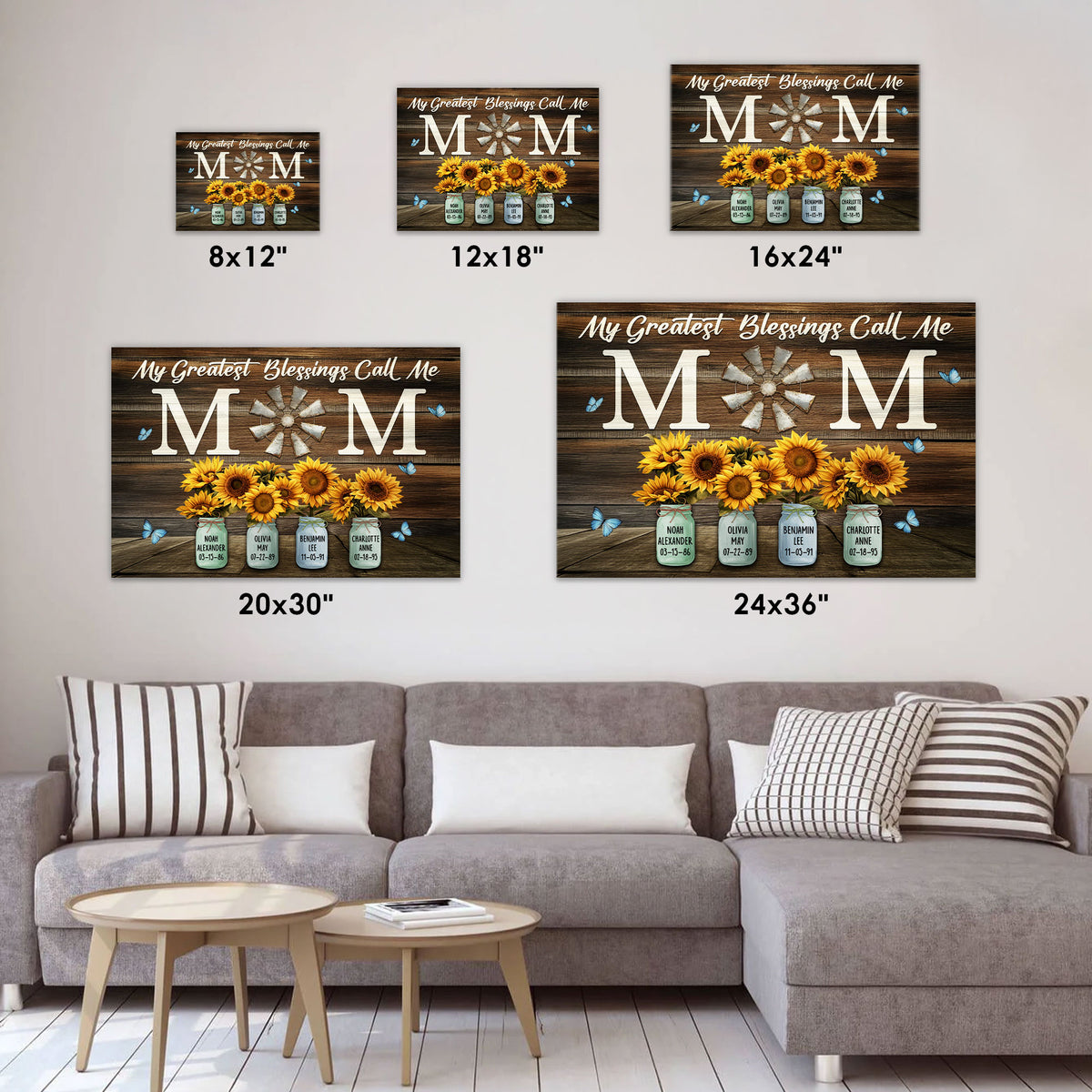 Personalized My Greatest Blessings Call Me Mom Canvas - Custom Names & Birth Dates Wall Art - Mother's Day Gift for Mom