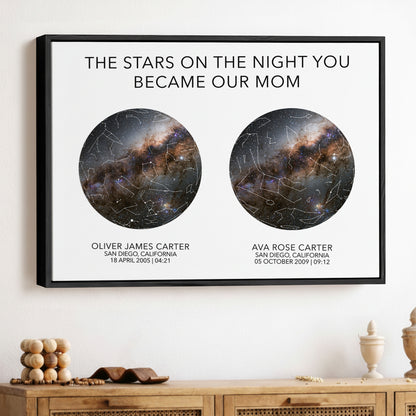 Custom Mom Star Map with Kids Names Date Location Canvas - Personalized Wall Art