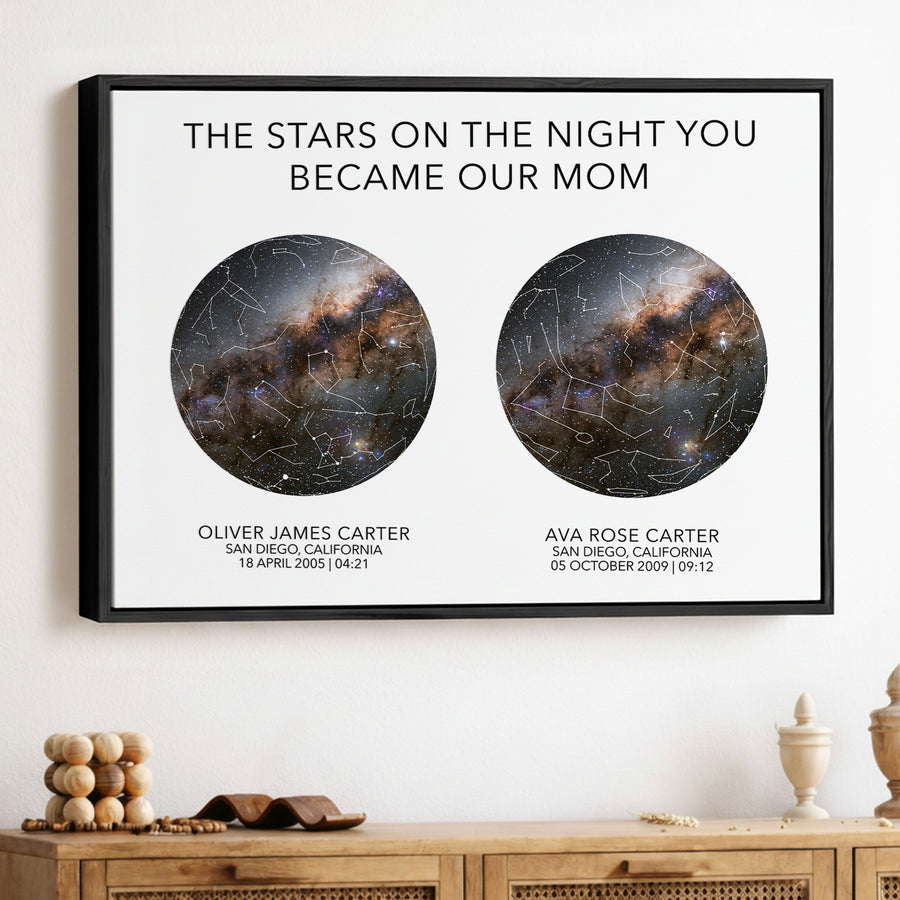 Custom Mom Star Map with Kids Names Date Location Canvas - Personalized Wall Art