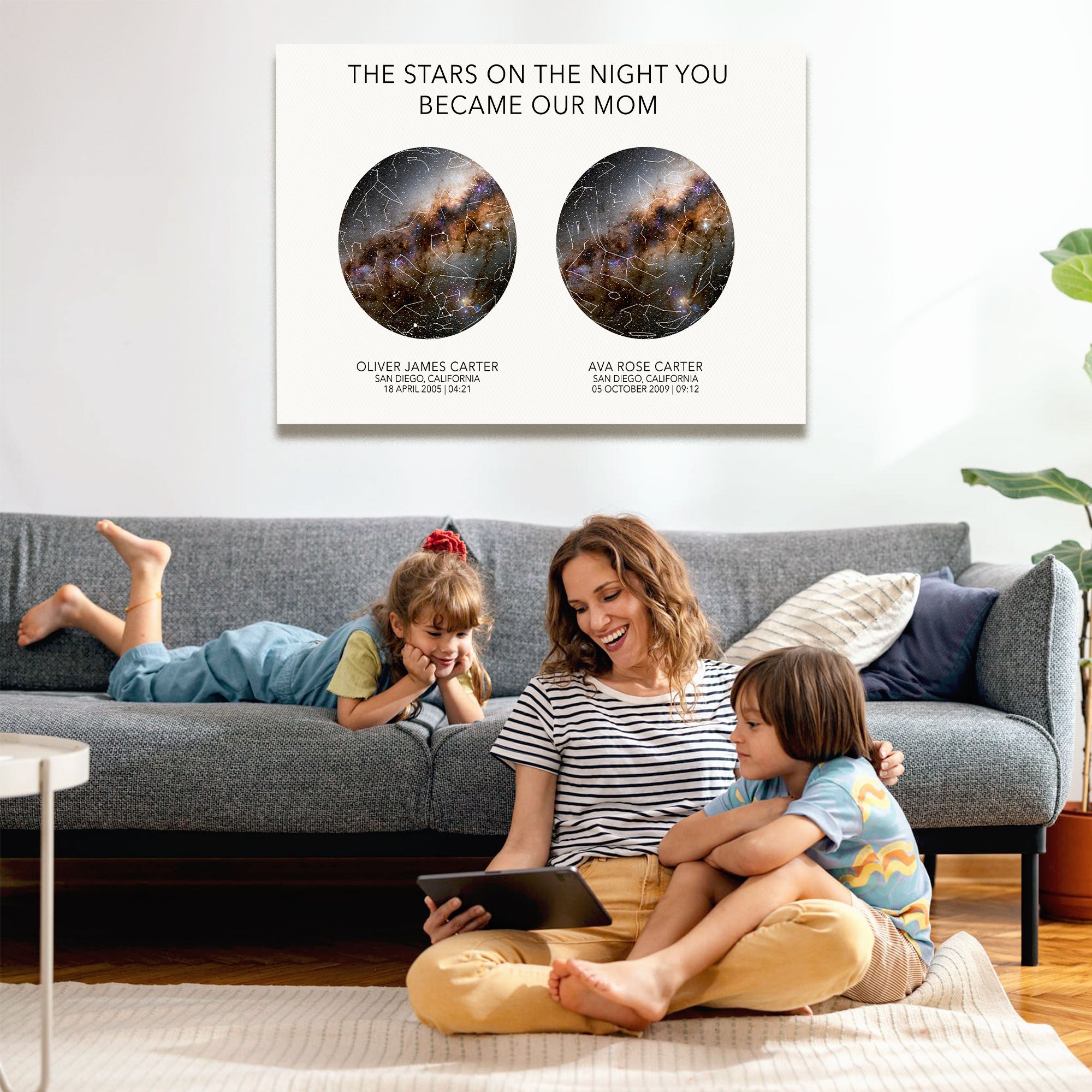 The Stars On The Night You Became Our Mom - Personalized Star Map Canvas with Names, Date & Location - Meaningful Gift for Mom