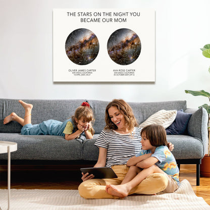 Custom Mom Star Map with Kids Names Date Location Canvas - Personalized Wall Art