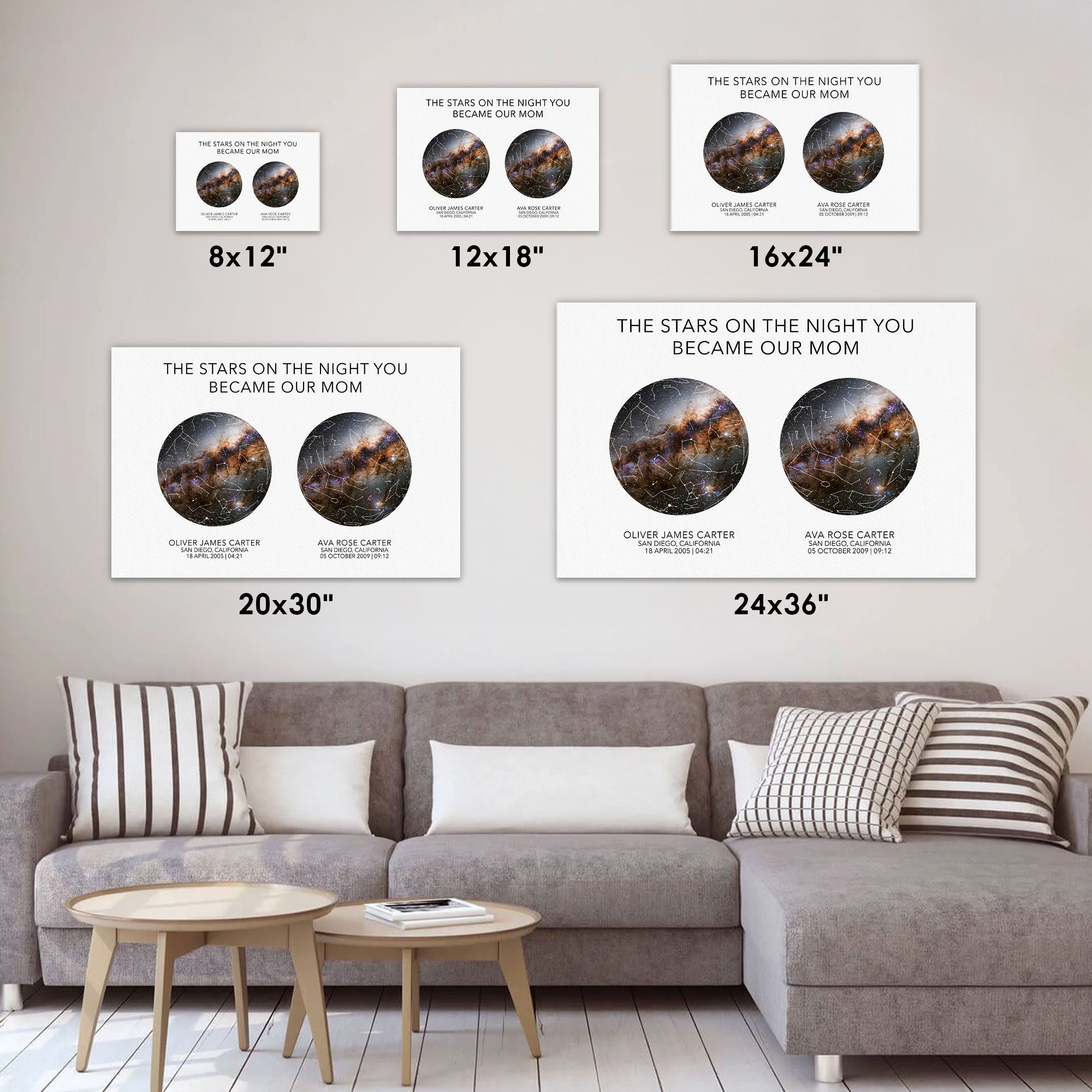 The Stars On The Night You Became Our Mom - Personalized Star Map Canvas with Names, Date & Location - Meaningful Gift for Mom