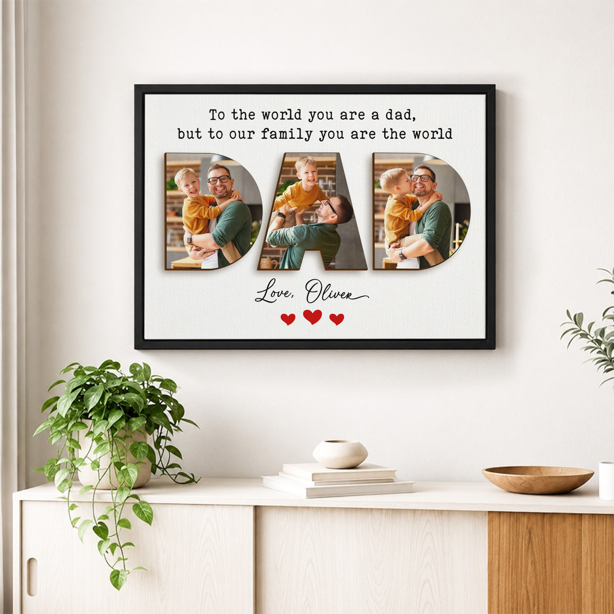 To The World You Are A Dad But To Our Family You Are The World Wall Art, Custom Dad Photo Canvas, Father's Day Gift for Dad, Grandpa