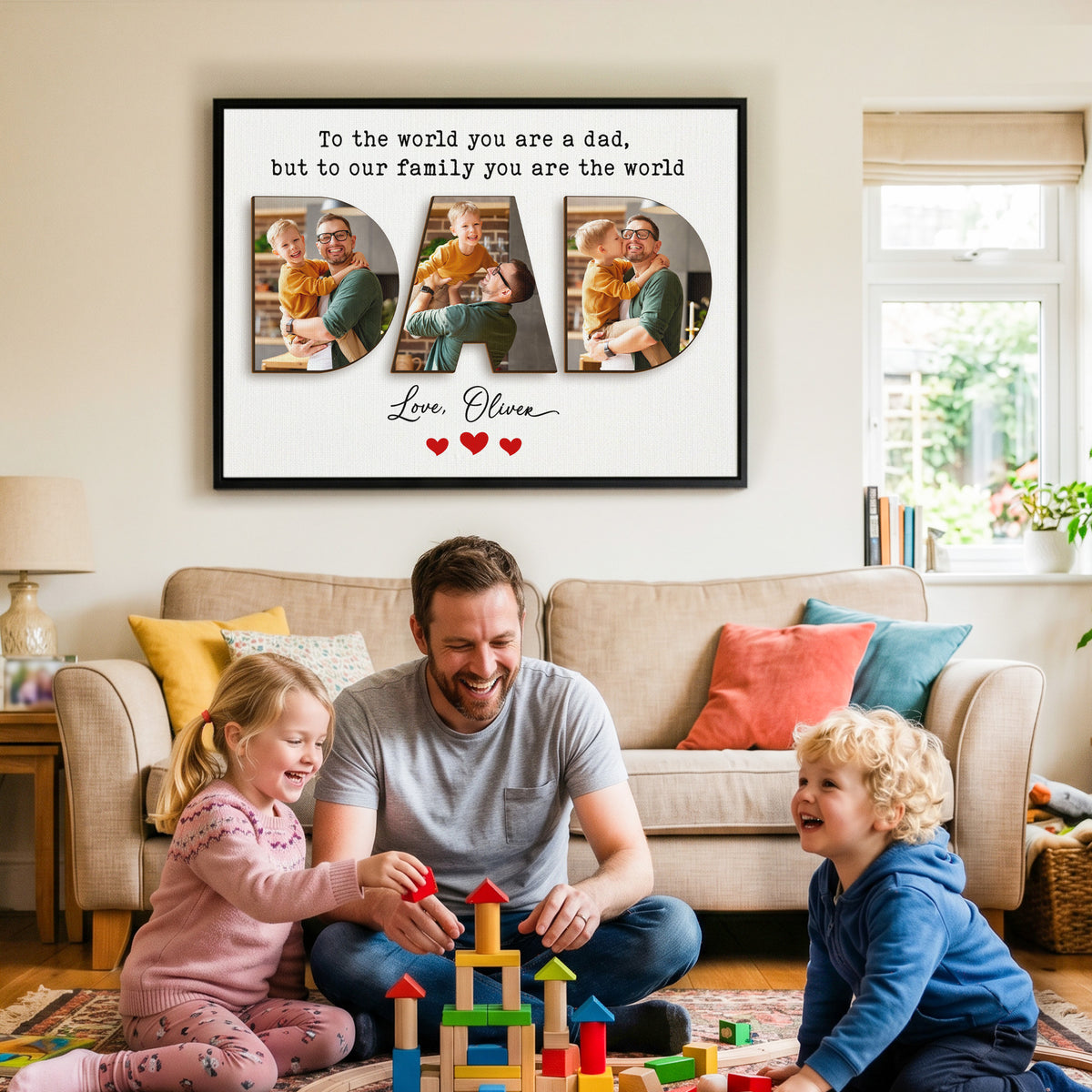 To The World You Are A Dad But To Our Family You Are The World Wall Art, Custom Dad Photo Canvas, Father's Day Gift for Dad, Grandpa