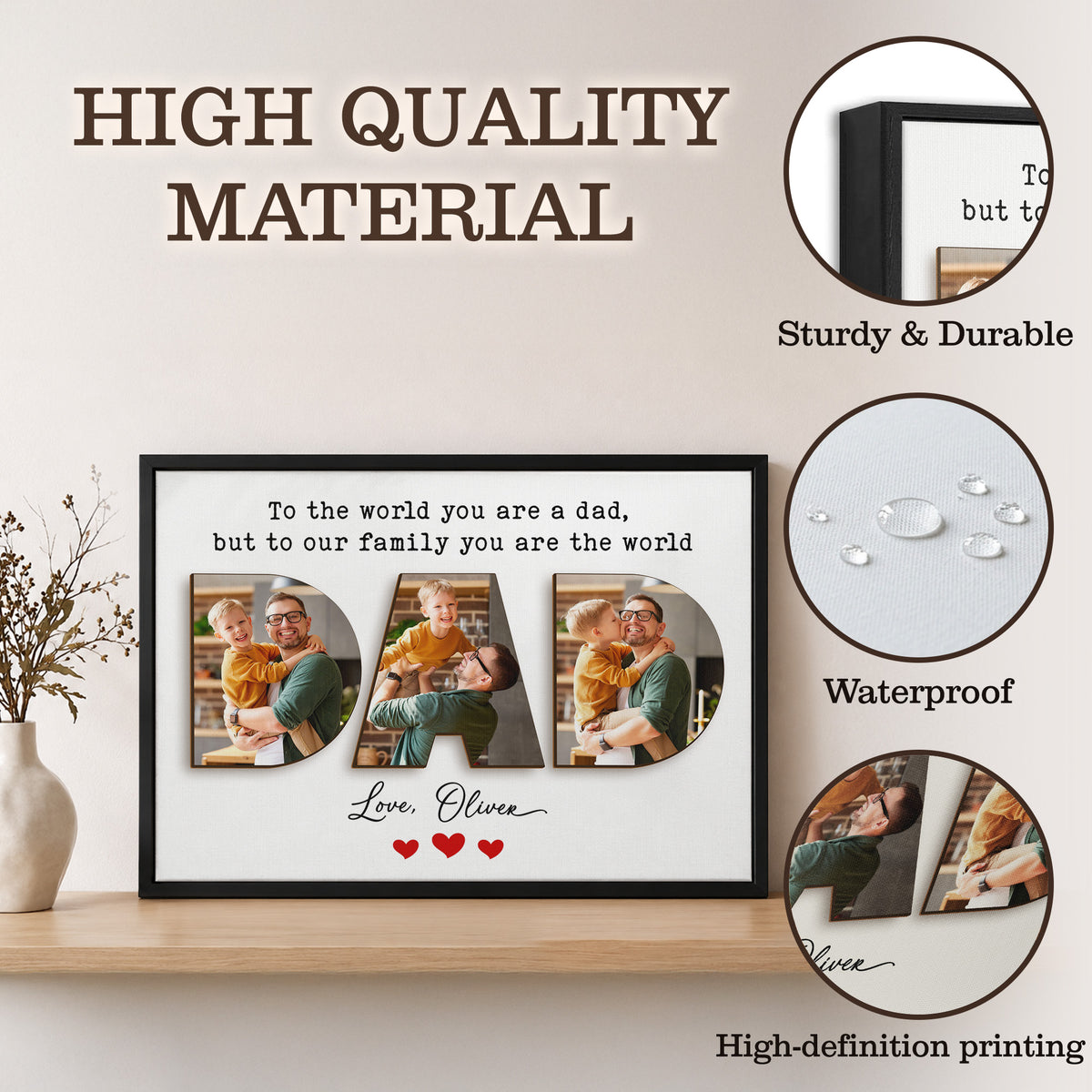 To The World You Are A Dad But To Our Family You Are The World Wall Art, Custom Dad Photo Canvas, Father's Day Gift for Dad, Grandpa