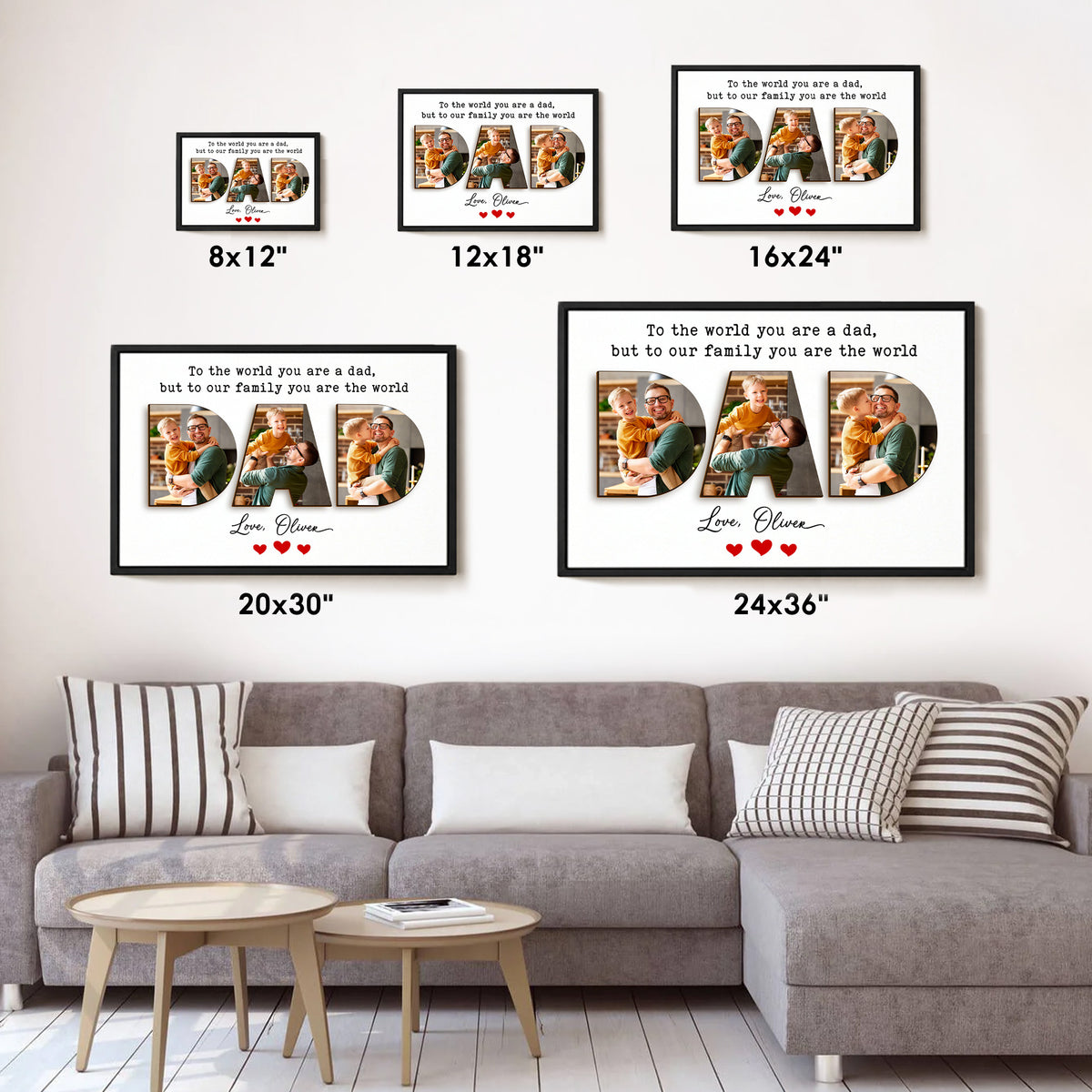 To The World You Are A Dad But To Our Family You Are The World Wall Art, Custom Dad Photo Canvas, Father's Day Gift for Dad, Grandpa