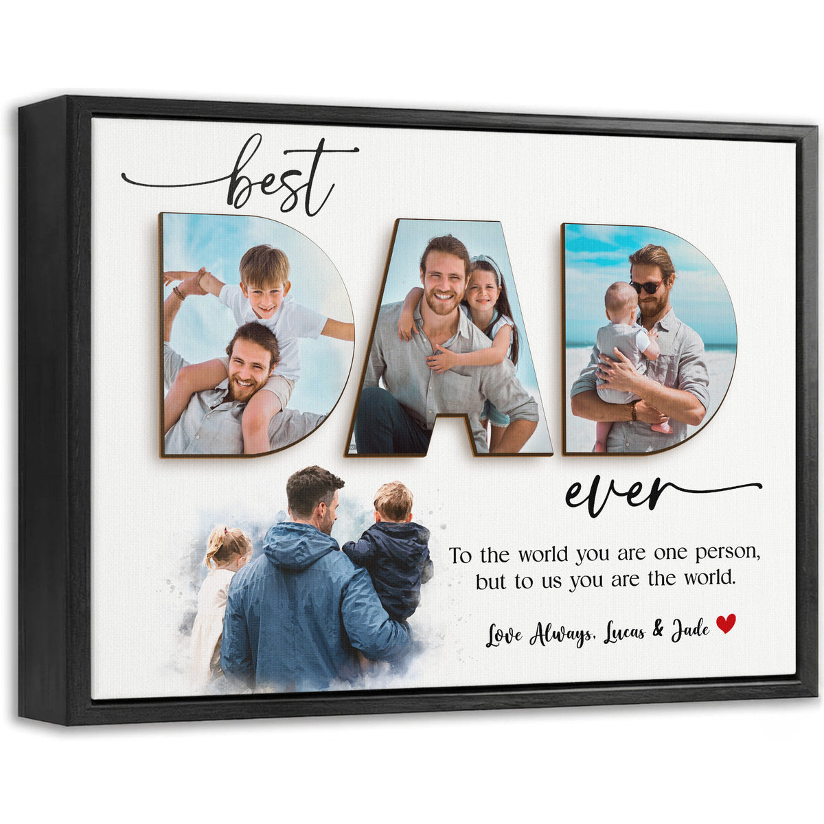 Best Dad Ever - Personalized Dad Photo Wall Art - Custom Kid's Name Canvas - Father's Day Gift for Dad, Grandpa