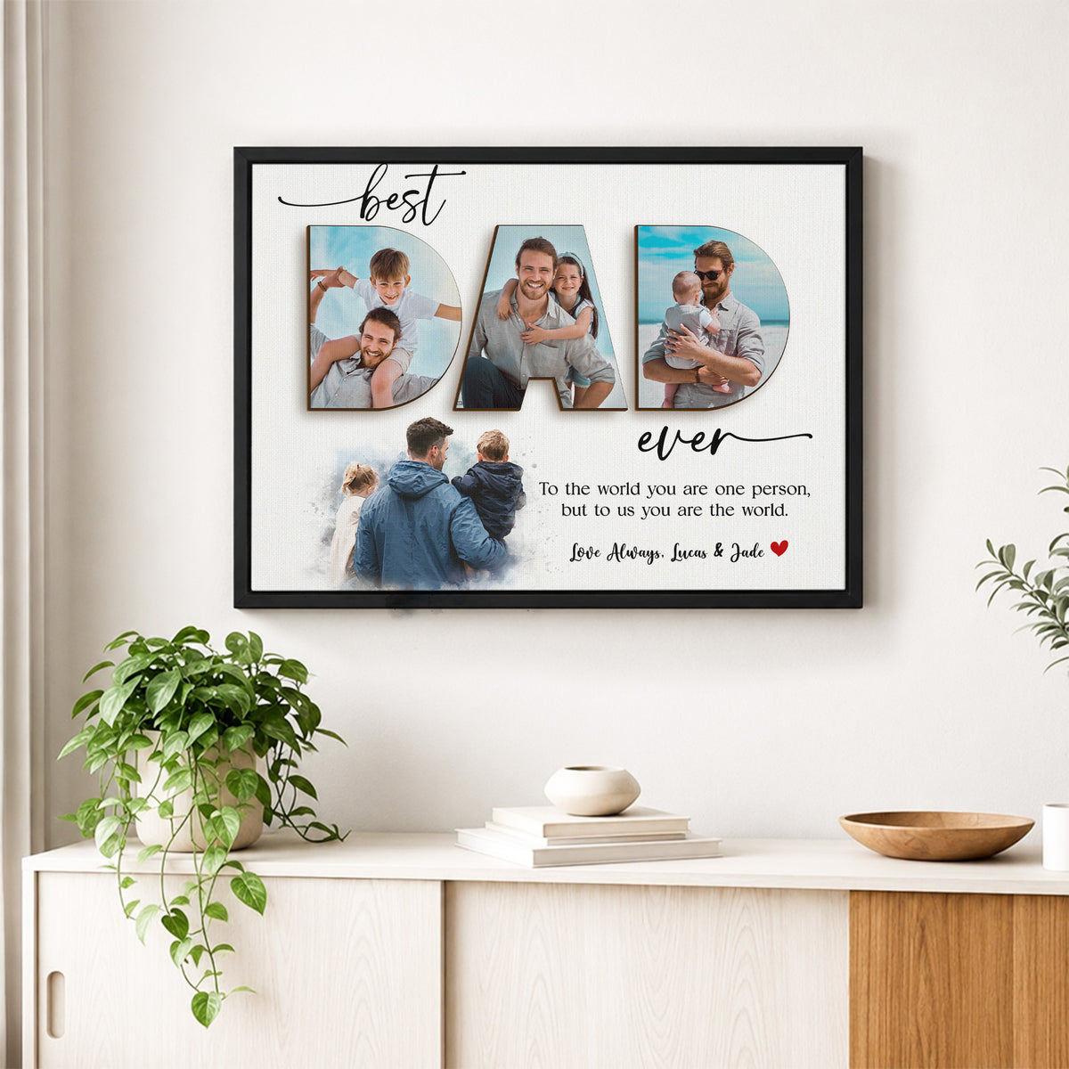 Best Dad Ever - Personalized Dad Photo Wall Art - Custom Kid's Name Canvas - Father's Day Gift for Dad, Grandpa