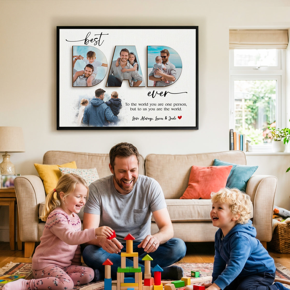 Best Dad Ever - Personalized Dad Photo Wall Art - Custom Kid's Name Canvas - Father's Day Gift for Dad, Grandpa