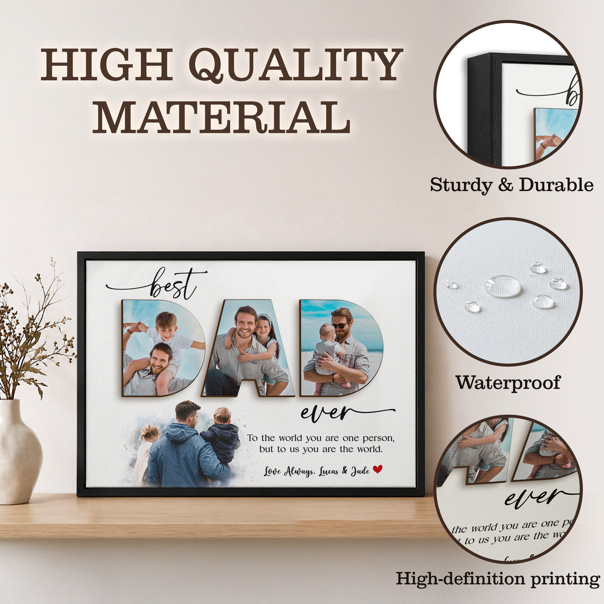 Best Dad Ever - Personalized Dad Photo Wall Art - Custom Kid's Name Canvas - Father's Day Gift for Dad, Grandpa