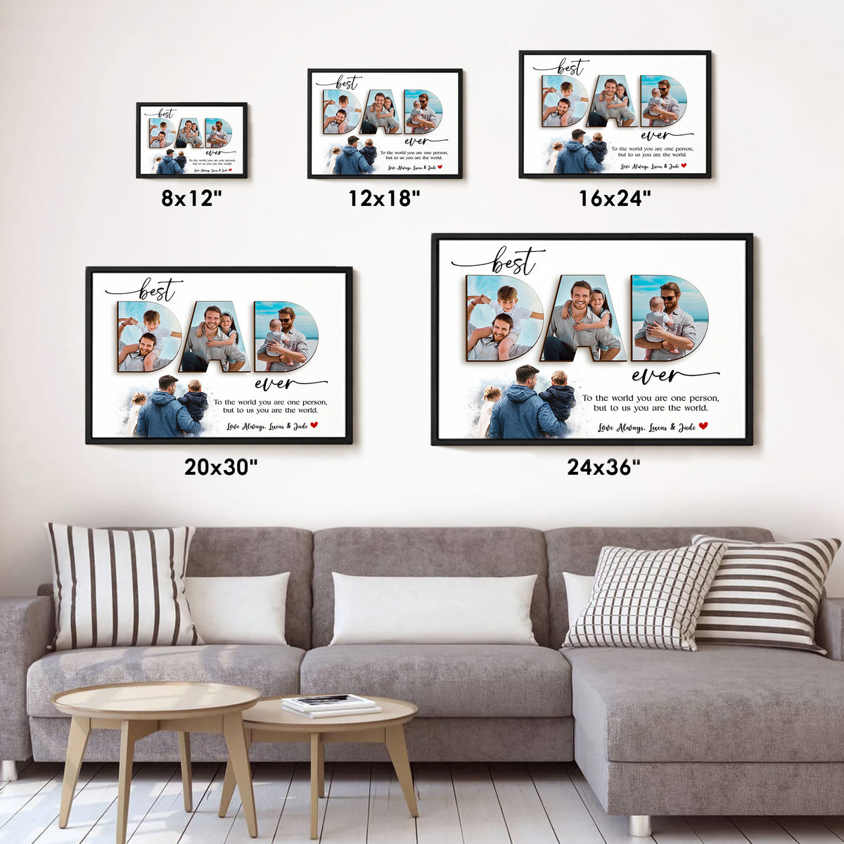 Best Dad Ever - Personalized Dad Photo Wall Art - Custom Kid's Name Canvas - Father's Day Gift for Dad, Grandpa