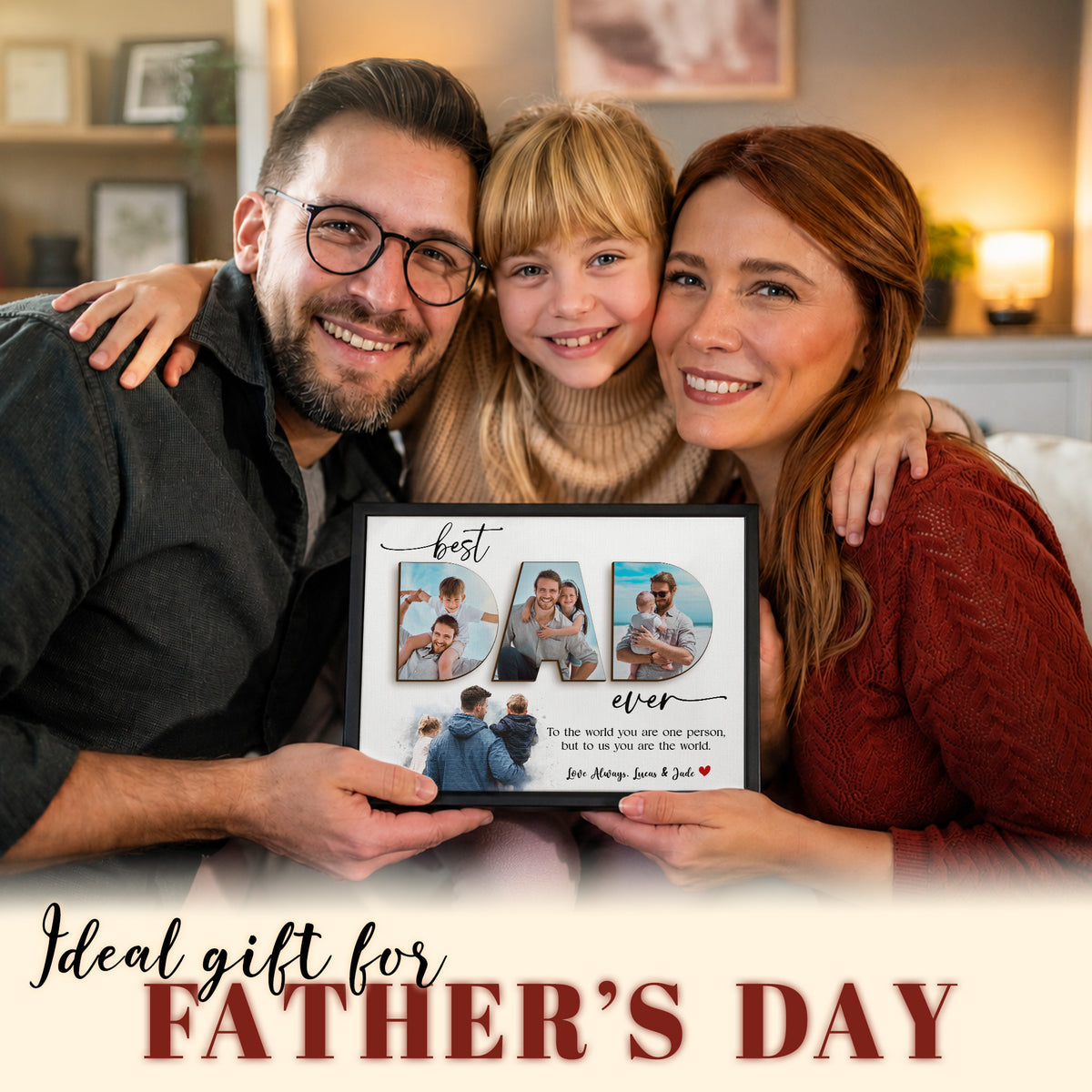Best Dad Ever - Personalized Dad Photo Wall Art - Custom Kid's Name Canvas - Father's Day Gift for Dad, Grandpa