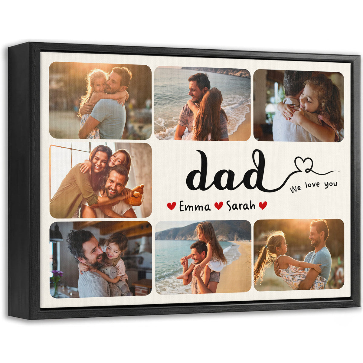 Dad, We Love You - Personalized Dad Photo Wall Art - Custom Kid's Name Canvas - Father's Day Gift for Dad, Grandpa