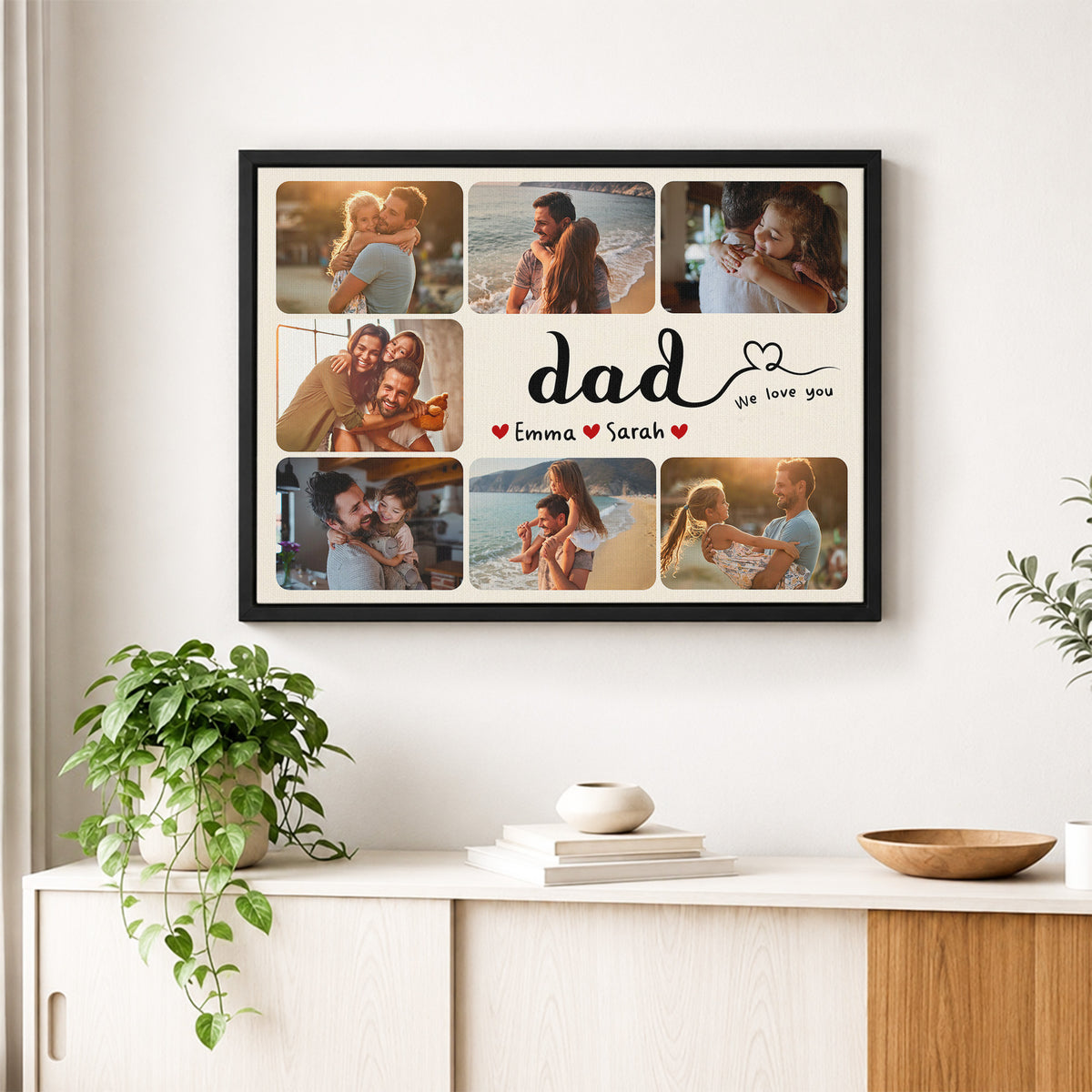 Dad, We Love You - Personalized Dad Photo Wall Art - Custom Kid's Name Canvas - Father's Day Gift for Dad, Grandpa