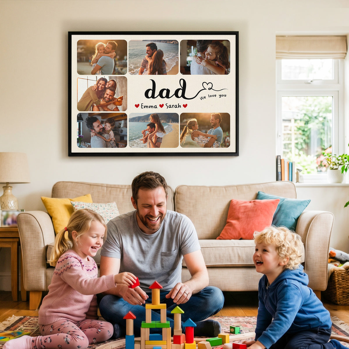 Dad, We Love You - Personalized Dad Photo Wall Art - Custom Kid's Name Canvas - Father's Day Gift for Dad, Grandpa