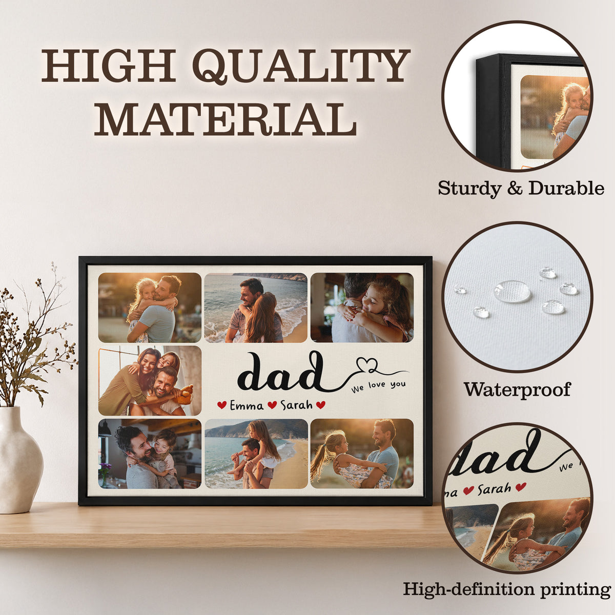 Dad, We Love You - Personalized Dad Photo Wall Art - Custom Kid's Name Canvas - Father's Day Gift for Dad, Grandpa