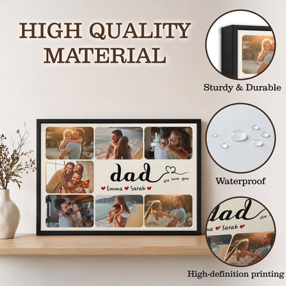 Custom Photo Dad Collage 7 Photos We Love You with Kids Names Canvas - Personalized Wall Art