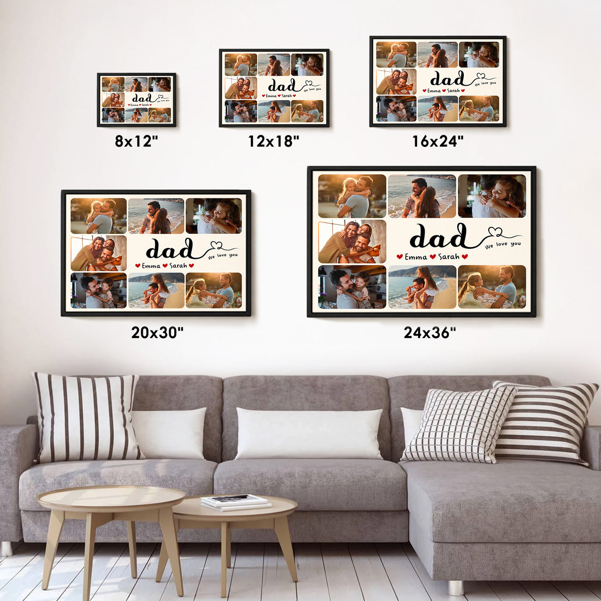 Dad, We Love You - Personalized Dad Photo Wall Art - Custom Kid's Name Canvas - Father's Day Gift for Dad, Grandpa