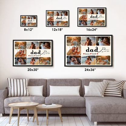 Custom Photo Dad Collage 7 Photos We Love You with Kids Names Canvas - Personalized Wall Art