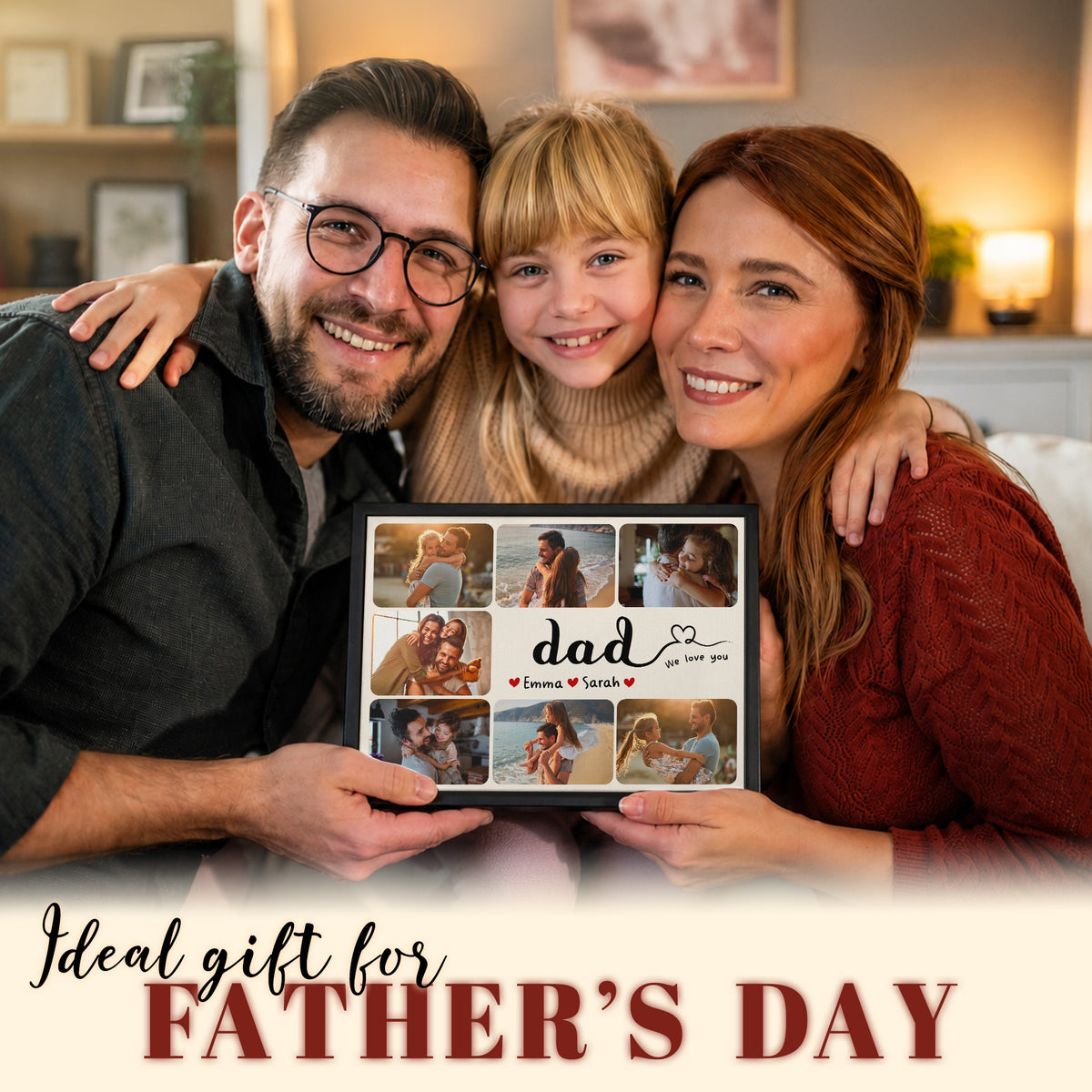 Dad, We Love You - Personalized Dad Photo Wall Art - Custom Kid's Name Canvas - Father's Day Gift for Dad, Grandpa