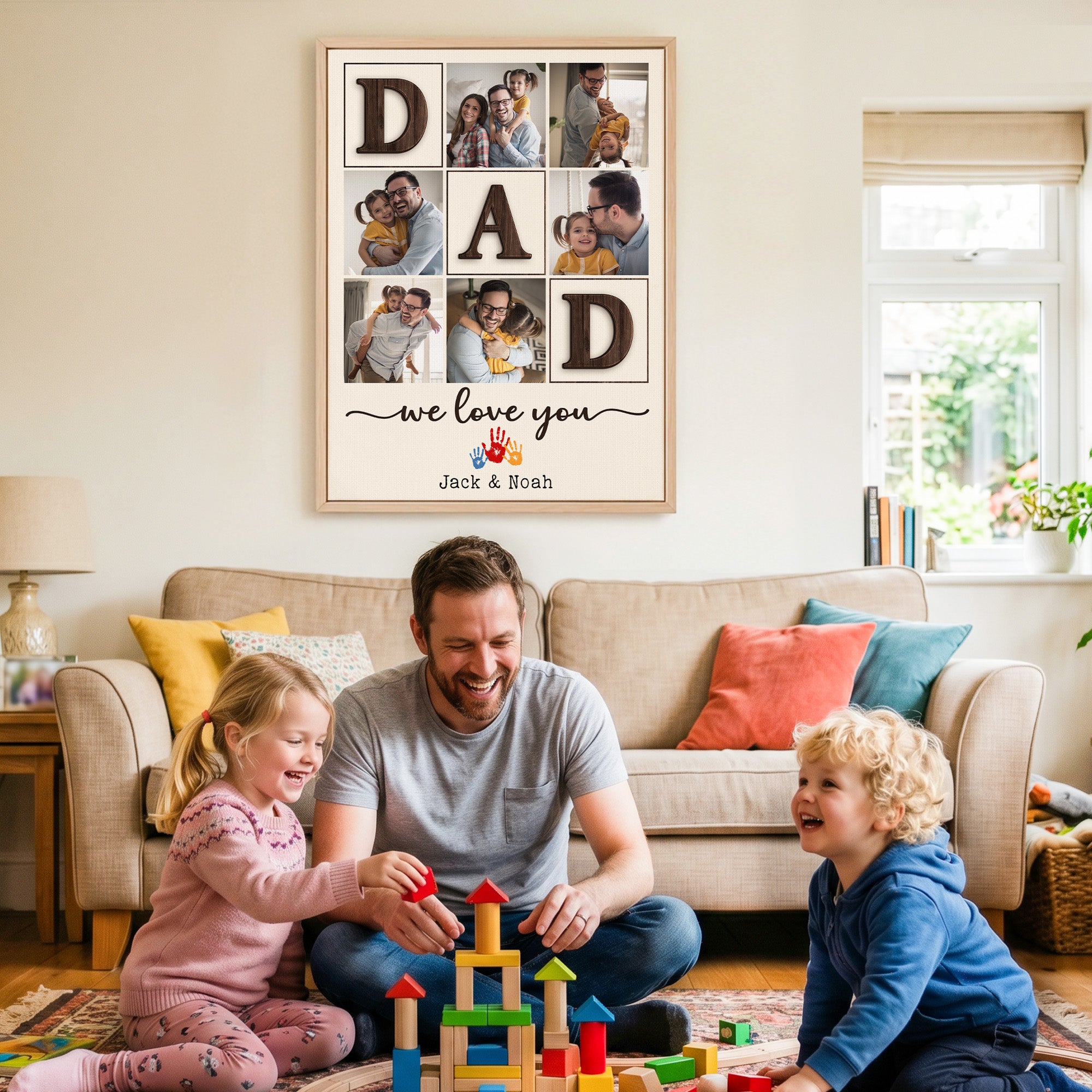 We Love You, Dad - Personalized Dad Photo Wall Art - Custom Kid's Name Canvas - Father's Day Gift for Dad, Grandpa