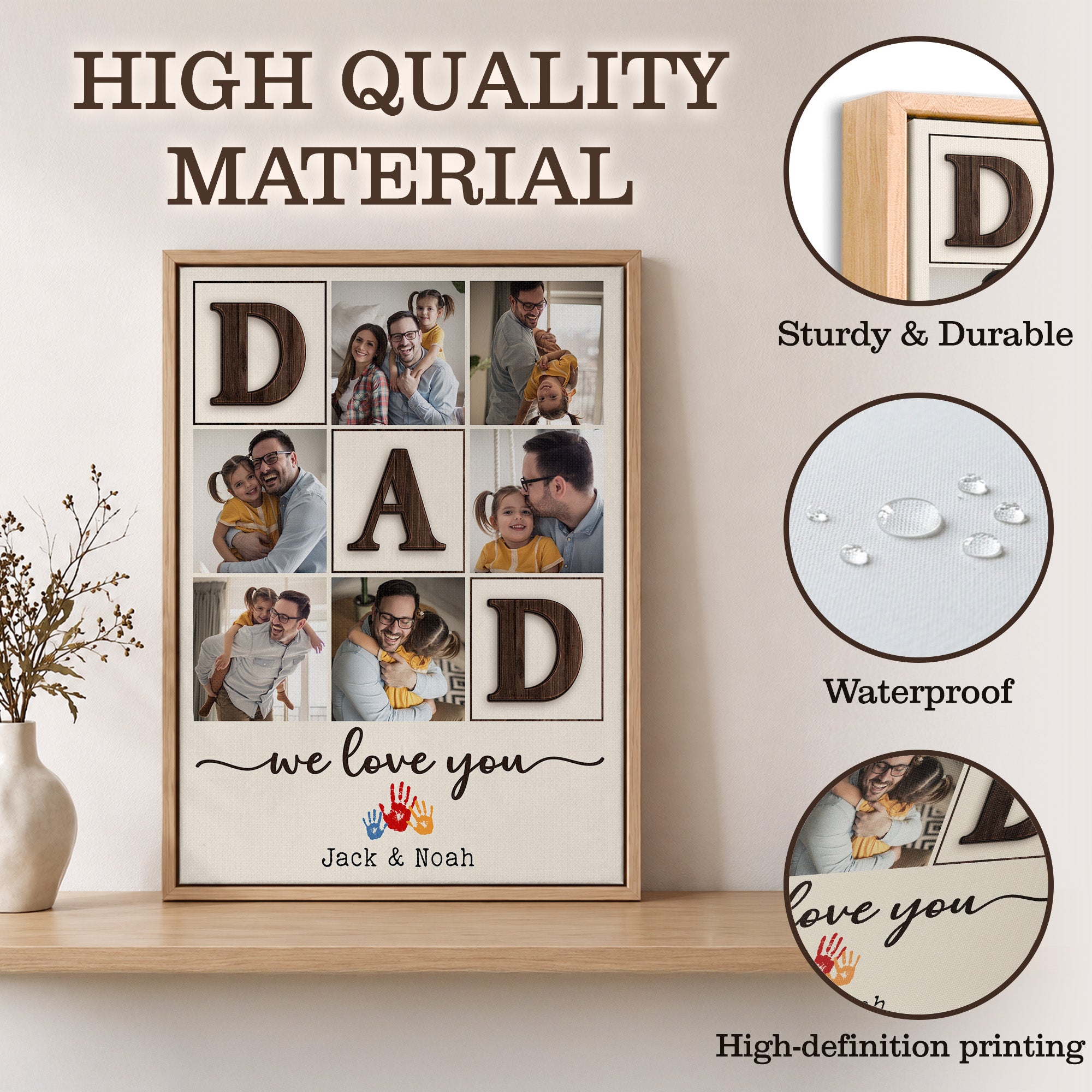 We Love You, Dad - Personalized Dad Photo Wall Art - Custom Kid's Name Canvas - Father's Day Gift for Dad, Grandpa
