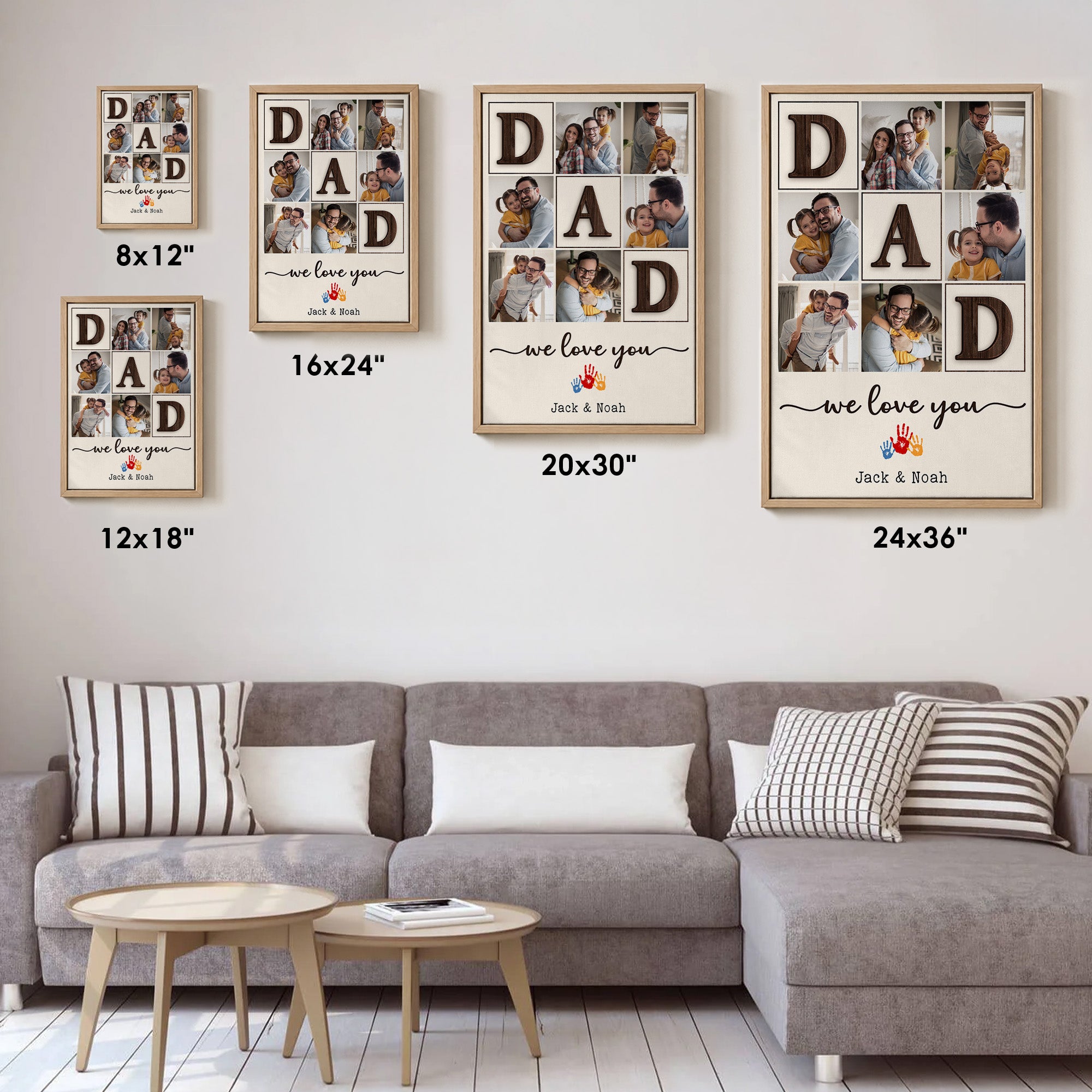 We Love You, Dad - Personalized Dad Photo Wall Art - Custom Kid's Name Canvas - Father's Day Gift for Dad, Grandpa