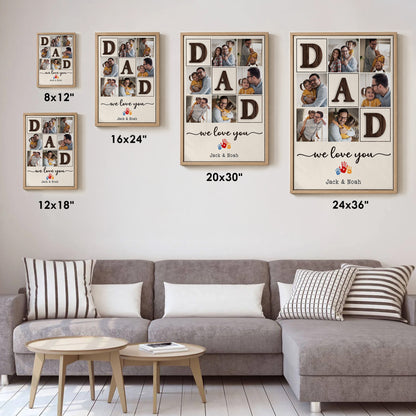 Custom Photo Dad Collage 6 Photos We Love You Handprint with Names Canvas - Personalized Wall Art