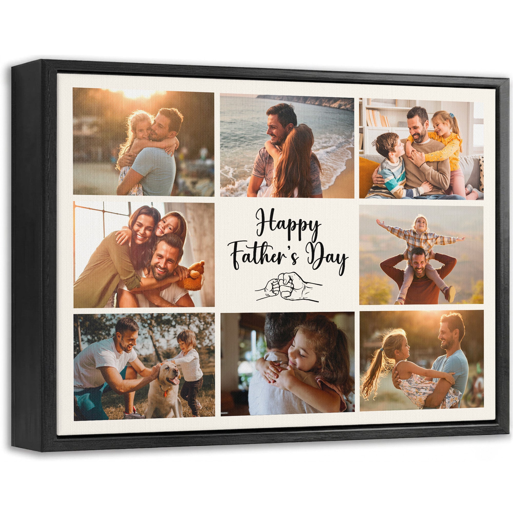 Happy Father's Day - Personalized Dad Photo Wall Art -  Custom Kid's Name Canvas - Father's Day Gift for Dad, Grandpa