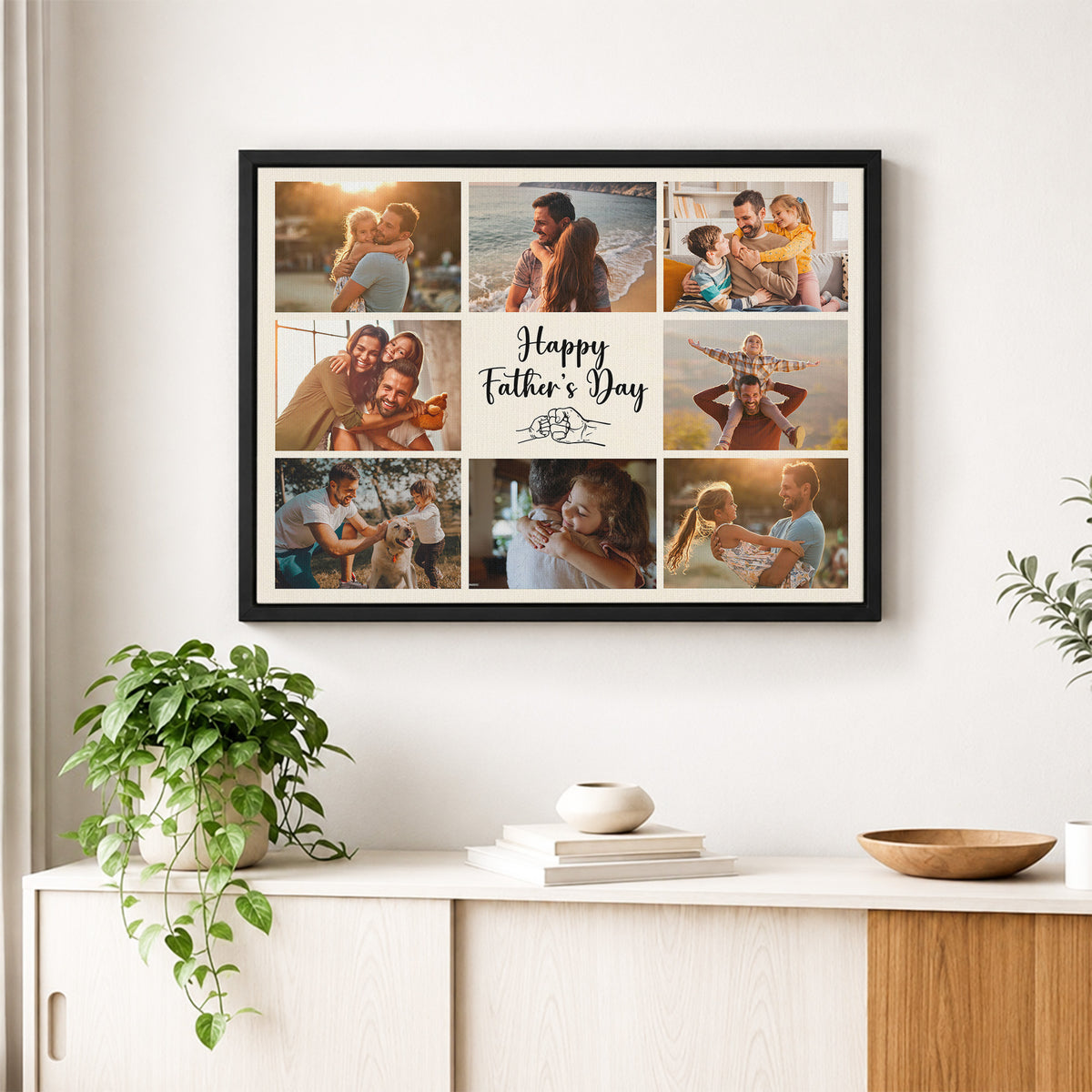 Custom Photo Dad Collage 8 Photos Fist Bump Canvas - Personalized Wall Art