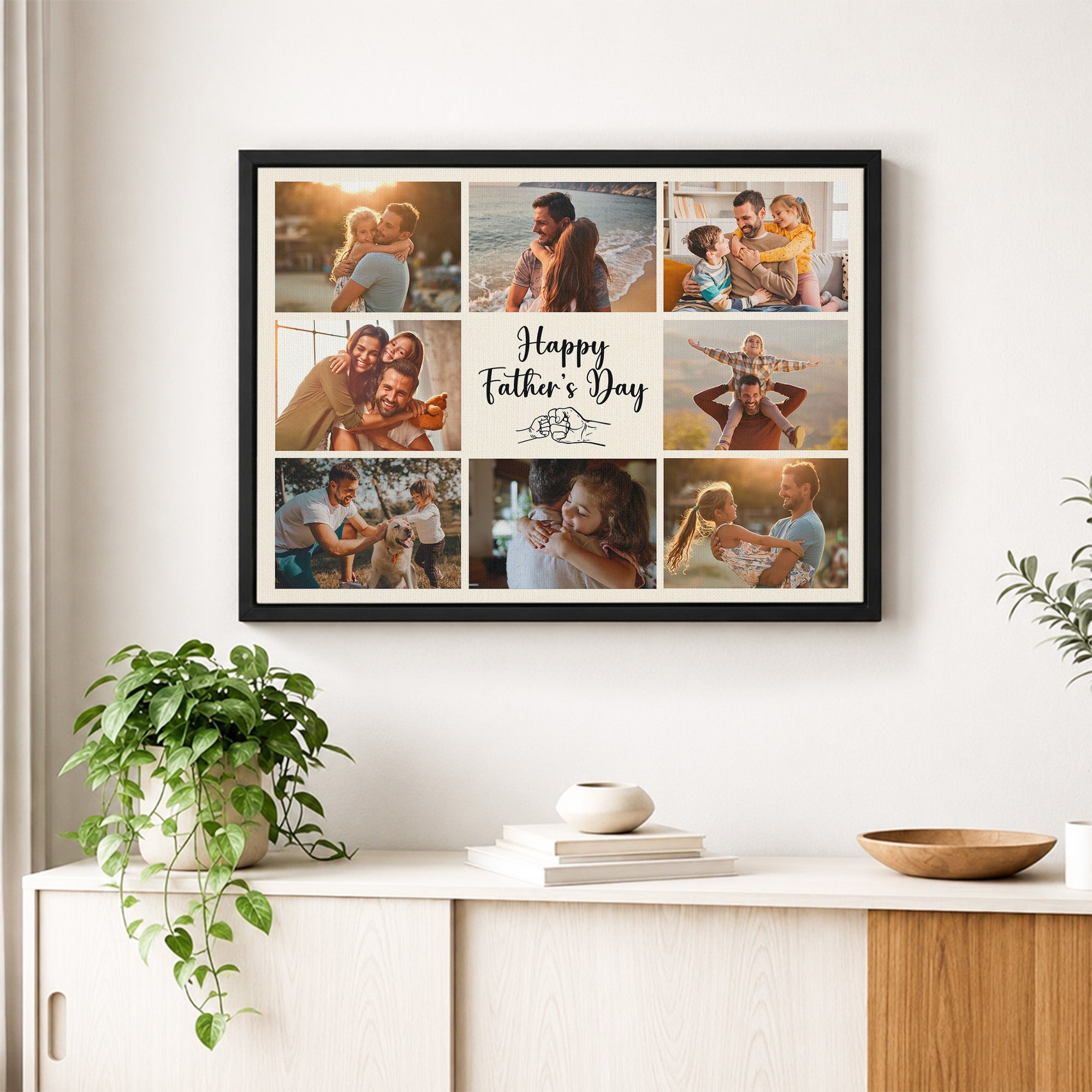 Happy Father's Day - Personalized Dad Photo Wall Art -  Custom Kid's Name Canvas - Father's Day Gift for Dad, Grandpa