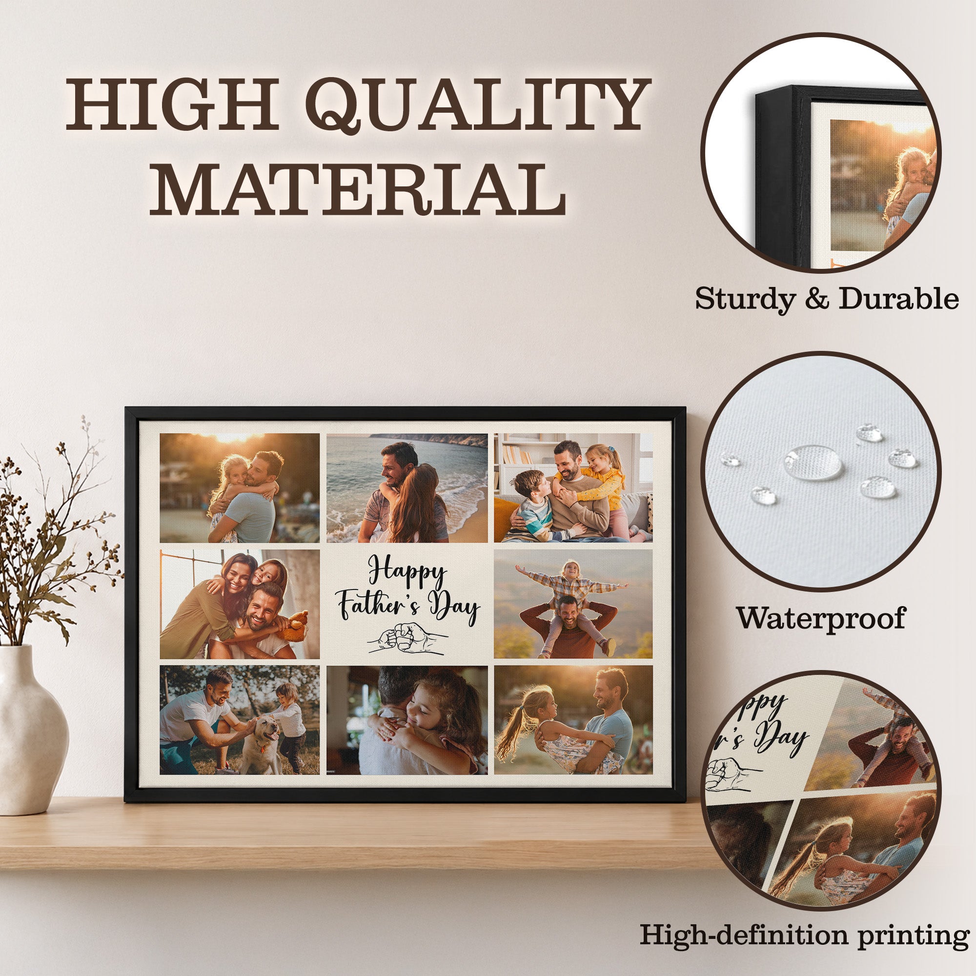 Happy Father's Day - Personalized Dad Photo Wall Art -  Custom Kid's Name Canvas - Father's Day Gift for Dad, Grandpa