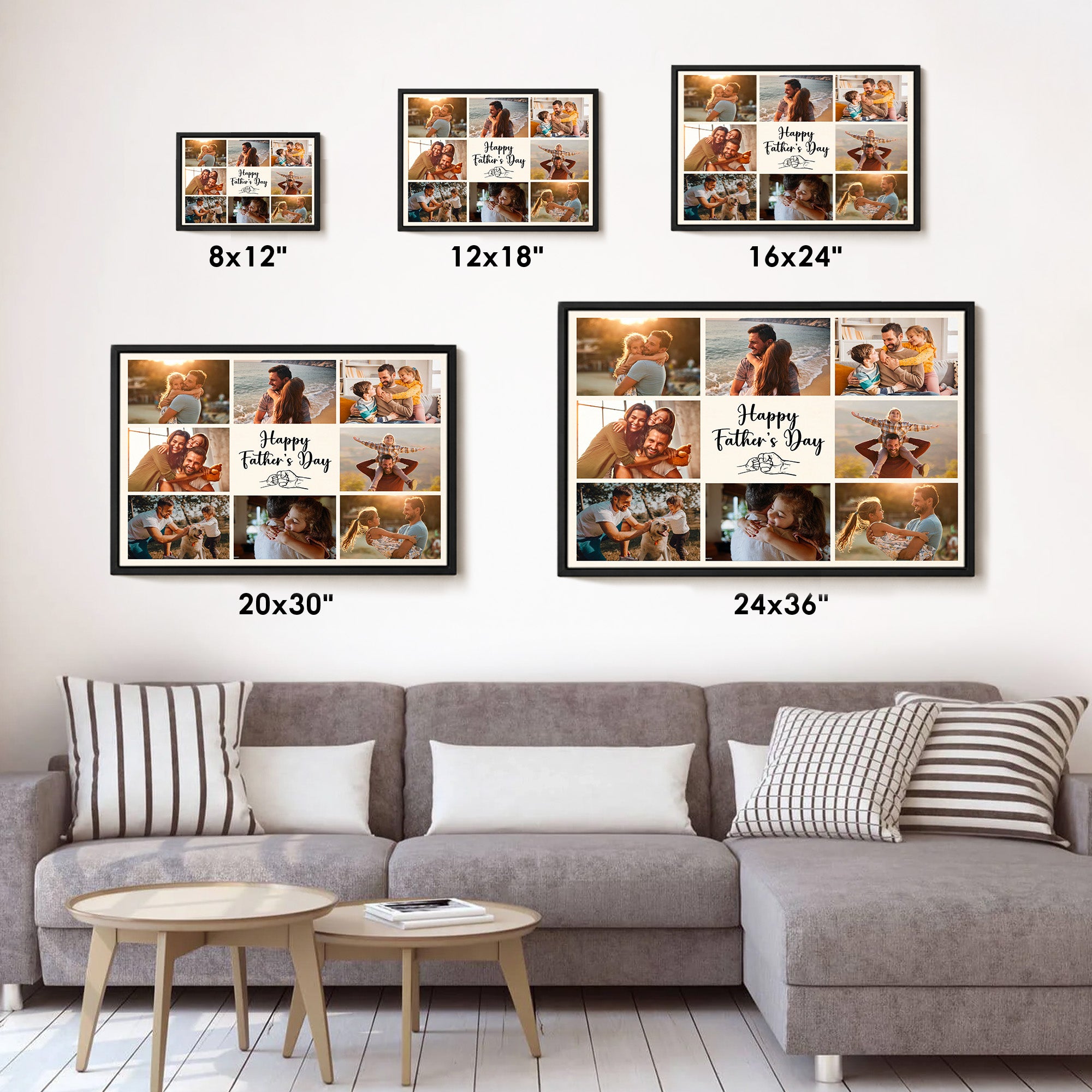 Happy Father's Day - Personalized Dad Photo Wall Art -  Custom Kid's Name Canvas - Father's Day Gift for Dad, Grandpa