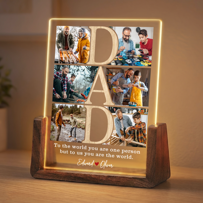 Custom Photo Night Light for Dad - Personalized Dad Photo Frame Night Light - Collage Picture Frame from Daughter, Son, Kids and Wife