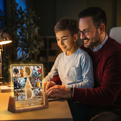 Custom Photo Night Light for Dad - Personalized Dad Photo Frame Night Light - Collage Picture Frame from Daughter, Son, Kids and Wife