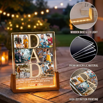 Custom Photo Night Light for Dad - Personalized Dad Photo Frame Night Light - Collage Picture Frame from Daughter, Son, Kids and Wife