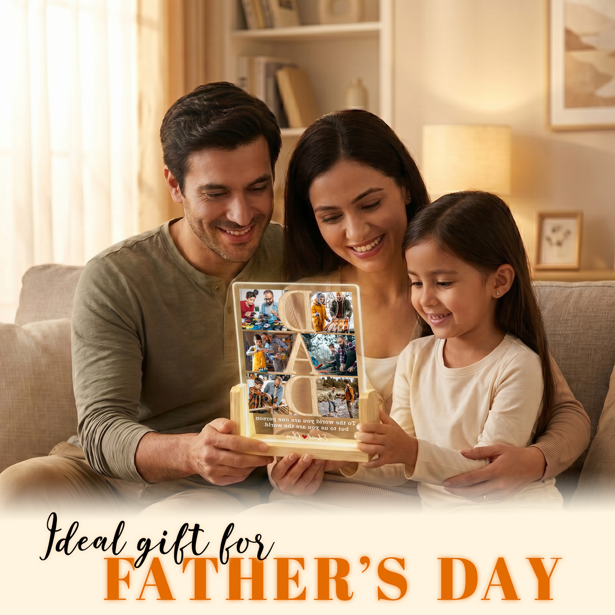 Custom Photo Night Light for Dad - Personalized Dad Photo Frame Night Light - Collage Picture Frame from Daughter, Son, Kids and Wife