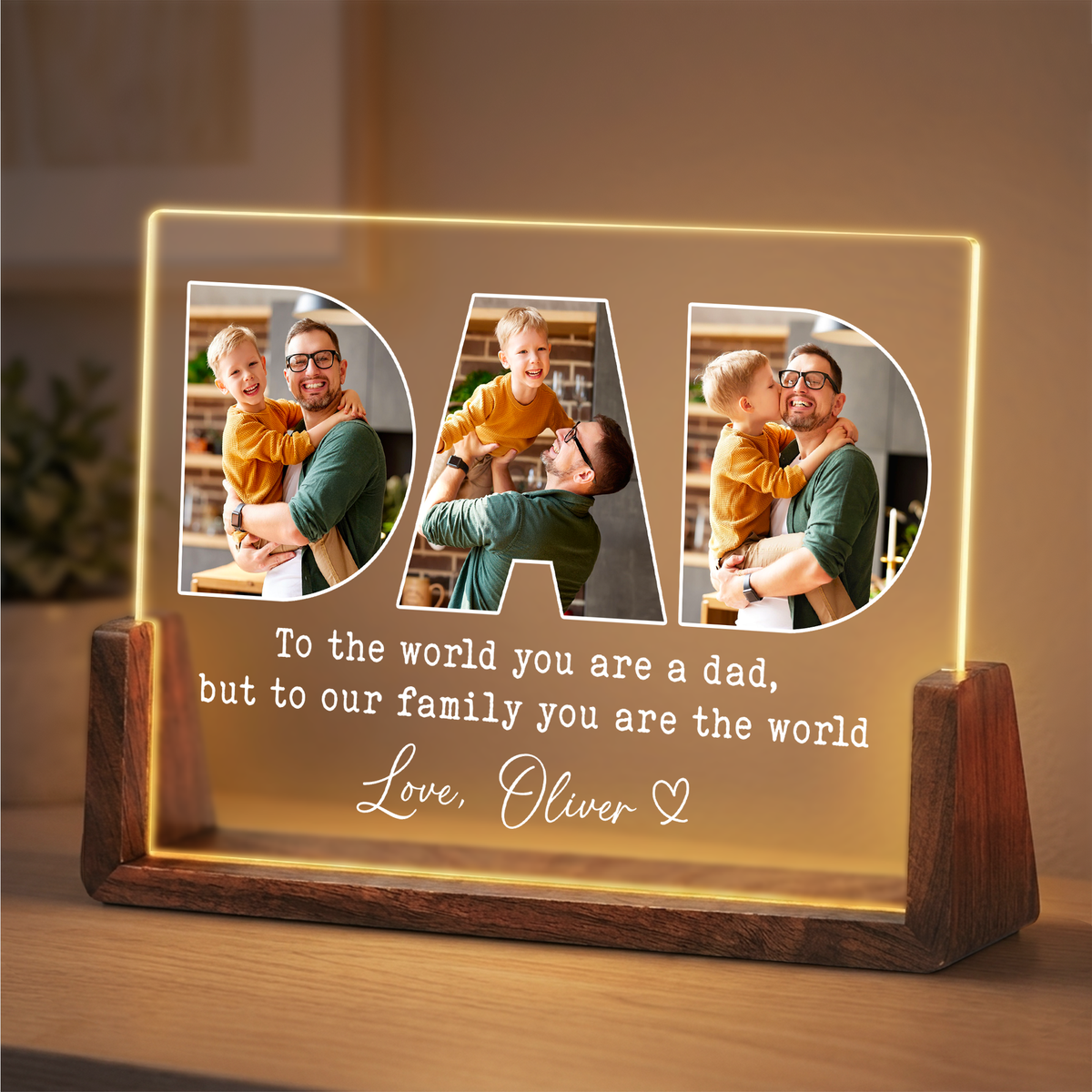 Personalized Photo Night Light for Dad - Customizable Collage Picture Frame from Kids, Daughter, Son and Wife - Led Acrylic Gift for Dad